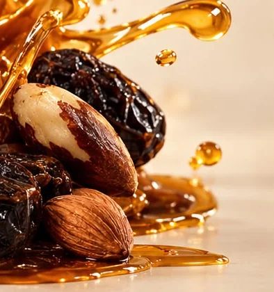 Dattes Ajwa, noix du Brésil et amande nappées de miel de jujubier ambré
