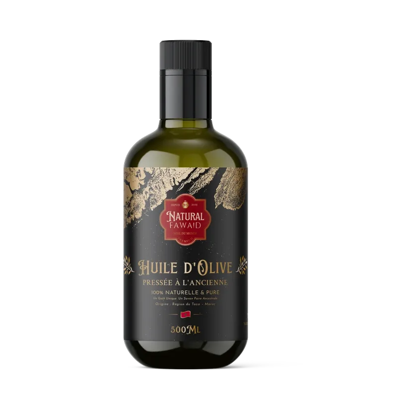 Bouteille d'huile d'olive artisanale de Taza Natural Fawaid
