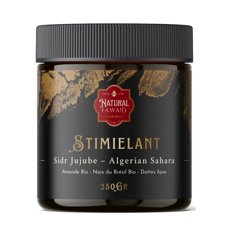 Pot de Stimielant Natural Fawaid, miel de jujubier et dattes Ajwa, 250 g