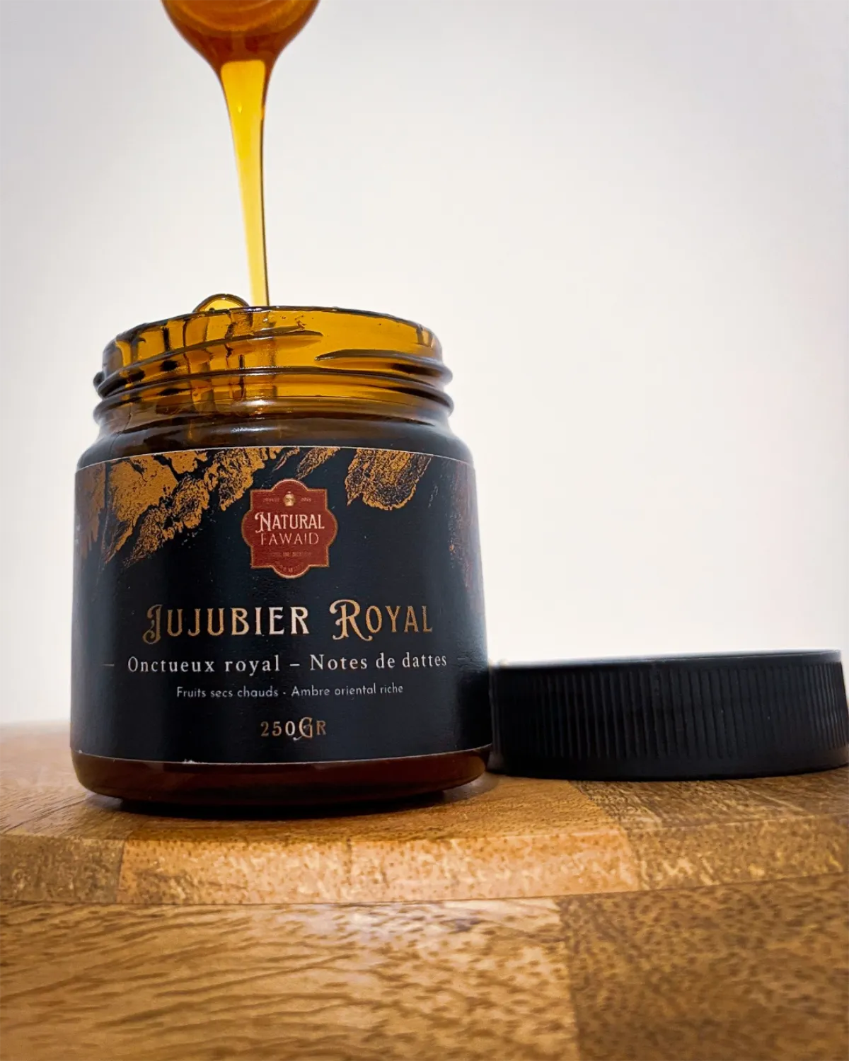 Pot de miel de jujubier Sidr Malaky Natural Fawaid avec filet de miel ambré