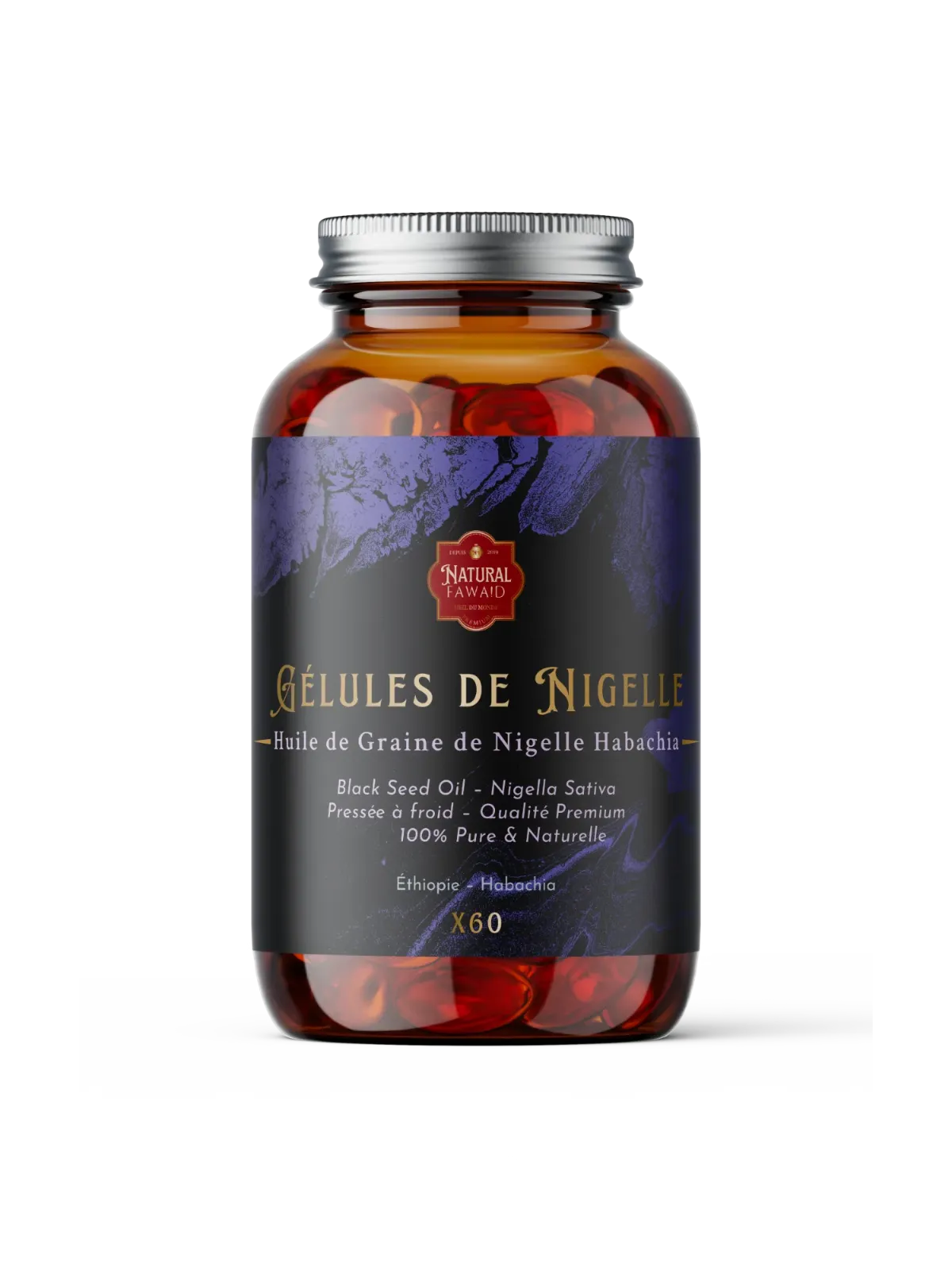 Pot de gélules d'huile de nigelle Habachia Nigella Sativa Natural Fawaid
