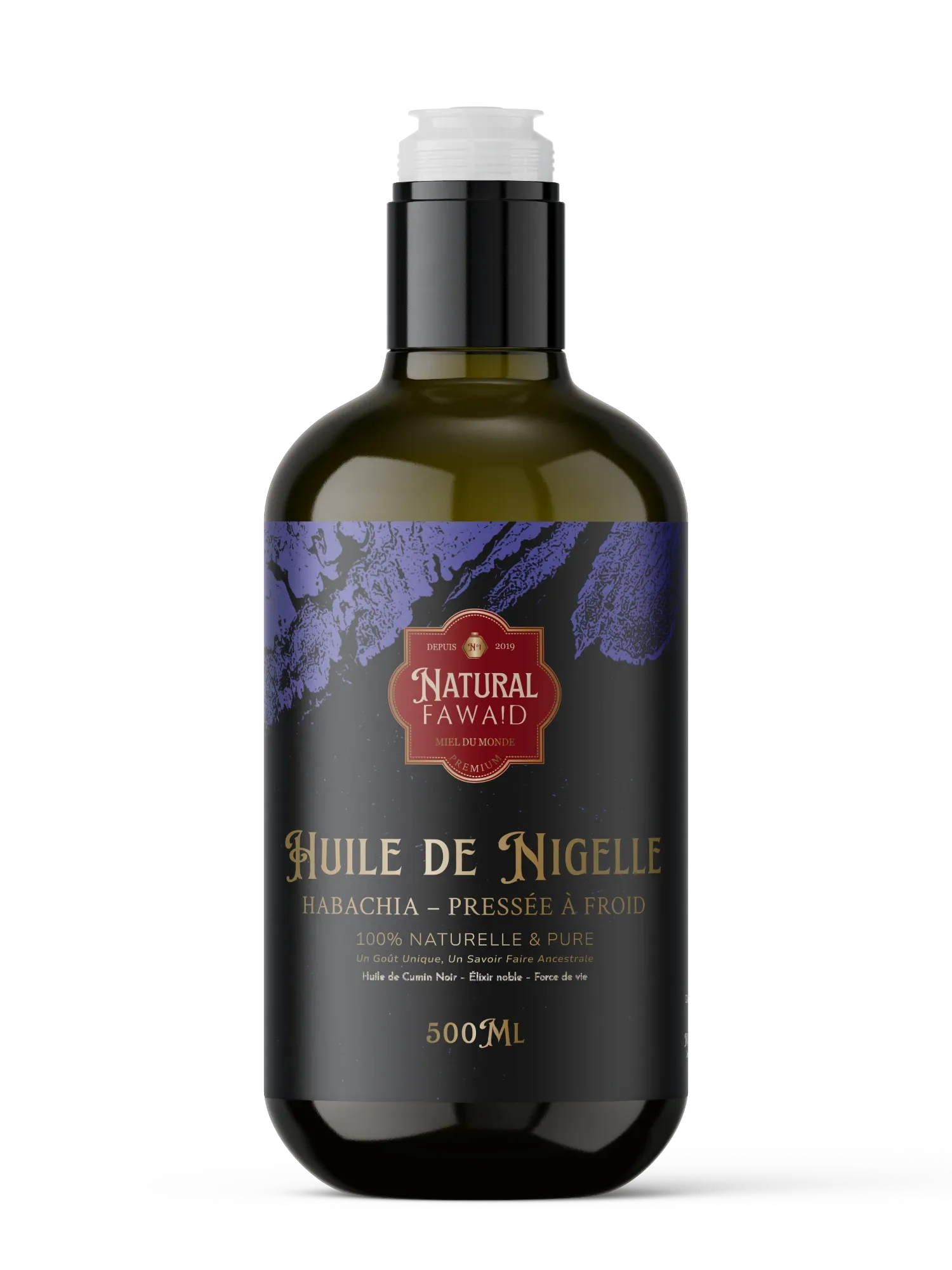 Flacon d'huile de nigelle Habachia 500ml avec bec verseur Natural Fawaid