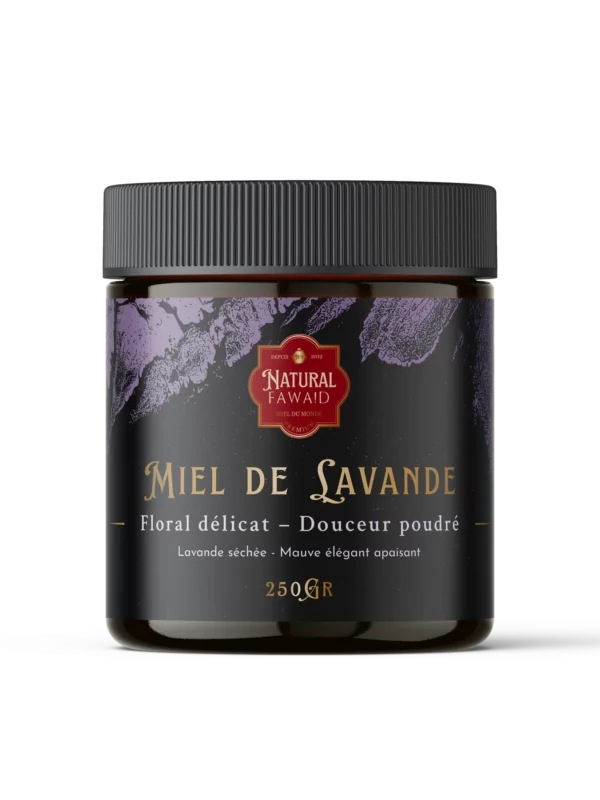 Miel de Lavande du Maroc – Natural Fawaid Pot de miel de lavande marocain, couleur claire et texture onctueuse