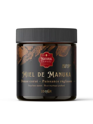 Pot de miel de Manuka de Nouvelle-Zélande 1200+ EGO 25+, présenté en bocal premium, pot en vert ambré anti UV.