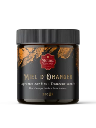 Miel d’Oranger du Maroc – Natural Fawaid Pot de miel d’oranger marocain, couleur claire et texture fluide