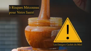 Pot de miel avec pictogrammes d'avertissement sur fond apothicaire vintage