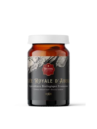 Pot de gelée royale bio française Natural Fawaid de 10 g avec étiquette noire