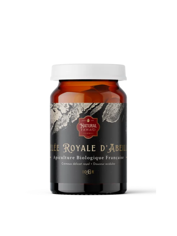 Gelée Royale Bio Française – Natural Fawaid – Pot 10 g Pot de gelée royale bio française Natural Fawaid de 10 g avec étiquette noire