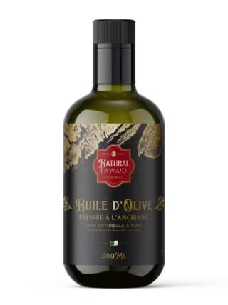 Huile d’olive extra-vierge artisanale d’Algérie – Pressée à la pierre en Kabylie Bouteille de 500 ml d’huile d’olive extra-vierge artisanale d’Algérie, pressée à froid à la pierre en Kabylie, 100 % naturelle et pure.