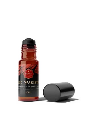Huile de parfum sans alcool Musc Rouge Pakistanais Natural Fawaid, flacon brun 6 ml, musc rouge chaud et épicé.