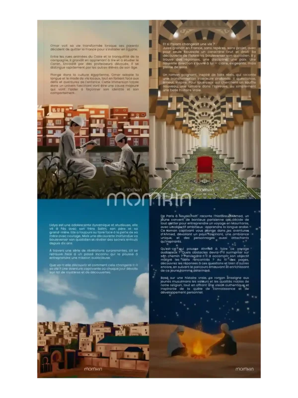 Pack 4 romans islamiques jeunesse – collection Momkin (arrière) Couverture arrière du pack 4 romans islamiques jeunesse Momkin