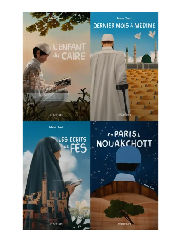 Pack 4 romans islamiques jeunesse – collection Momkin (avant) Couverture avant du pack collection 4 romans islamiques jeunesse Momkin