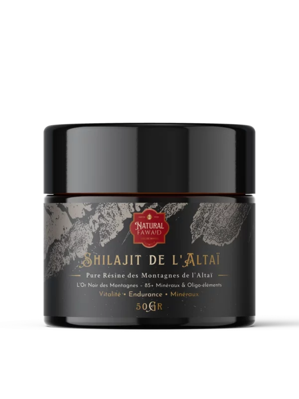 shilajit-resine-altai-50g-natural-fawaid Shilajit en résine pure des montagnes de l’Altaï 50g Natural Fawaid pot noir premium