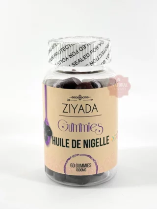 gummies-huile-nigelle-ziyada-x60 Flacon de 60 gummies à l'huile de nigelle Ziyada posé sur fond ivoire